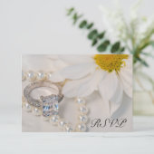 白エレガントデイジー結婚式RSVP応答カード 出欠カード (スタンド正面)