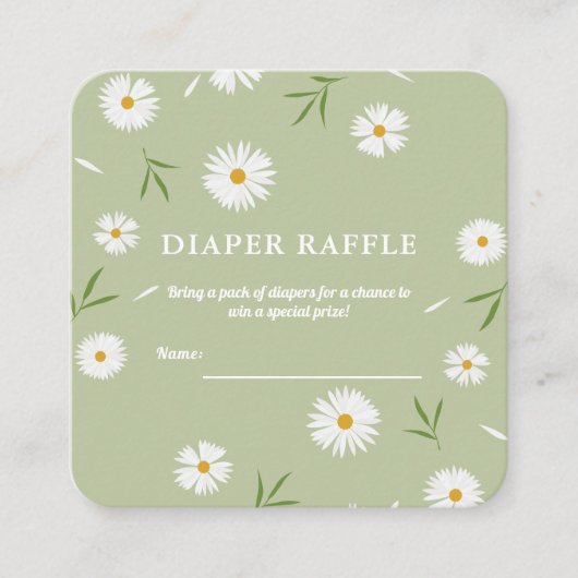 白エレガントデイジー赤ちゃんシャワーおむつラッフル エンクロージャーカード (正面)