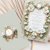 白エレガントハイビスカス(金ゴールド付きフェイク) 招待状