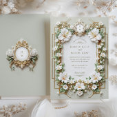 白エレガントハイビスカス(金ゴールド付きフェイク) 招待状