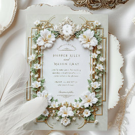 白エレガントハイビスカス(金ゴールド付きフェイク) 招待状