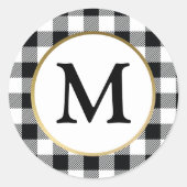 白エレガントバッファロープレイドイニシャルモノグラム ラウンドシール (正面)