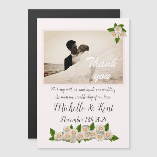 白エレガントバラありがとう磁気カード (正面/裏面)