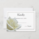 白エレガントバラとシルバーRSVP 出欠カード (正面)