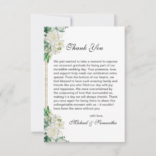 白エレガントバラとユリ結婚ーズ サンキューカード (正面)