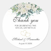 白エレガントバラとユリ結婚ーズ ラウンドシール (正面)