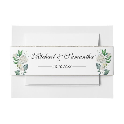 白エレガントバラとユリ結婚ーズ 招待状ベリーバンド (正面例)