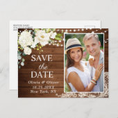 白エレガントバラとレース素朴日付の保存 ポストカード (正面/裏面)