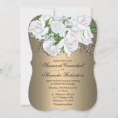 白エレガントバラと淡い色のブロンズのフローラ結婚ズ 招待状 (正面)