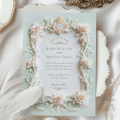 白エレガントバラと金ゴールドフェイク 招待状