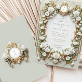 白エレガントバラと金ゴールドフェイク 招待状