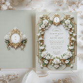 白エレガントバラと金ゴールドフェイク 招待状