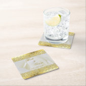 白エレガントバラと金ゴールドレース スクエアペーパーコースター (インサイチュ)