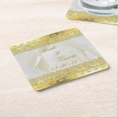 白エレガントバラと金ゴールドレース スクエアペーパーコースター (アングル)