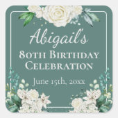 白エレガントバラフローラ80誕生日任意の年齢 スクエアシール (正面)