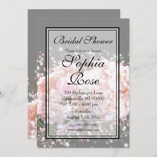 白エレガントバラベビーブレスブライダルシャワー 招待状 (正面/裏面)