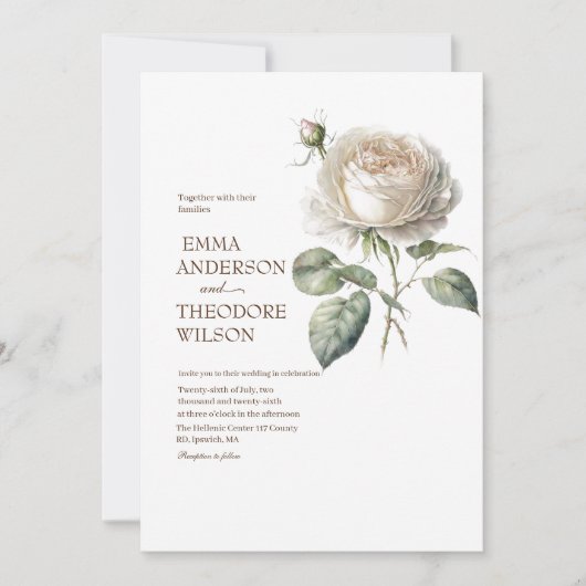 白エレガントバラモダン美フローラ結婚ズ 招待状 (正面)