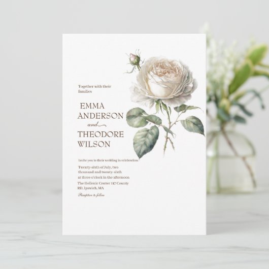 白エレガントバラモダン美フローラ結婚ズ 招待状 (スタンド正面)