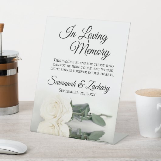 白エレガントバラ愛の思い出結婚の記念碑 台座サイン (インサイチュ)