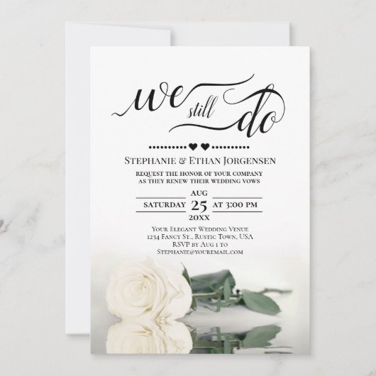 白エレガントバラ我々はまだ結婚誓の更新を行う 招待状 (正面)