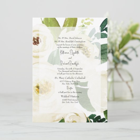 白エレガントバラ水結婚色の室内 招待状 (スタンド正面)