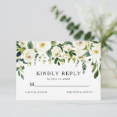 白エレガントバラ緑の夏結婚の 出欠カード (スタンド正面)