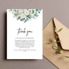 白エレガントバラ緑結婚フローラ サンキューカード