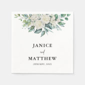 白エレガントバラ緑結婚フローラ スタンダードカクテルナプキン (正面)