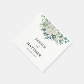 白エレガントバラ緑結婚フローラ スタンダードカクテルナプキン (角)