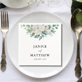 白エレガントバラ緑結婚フローラ スタンダードカクテルナプキン