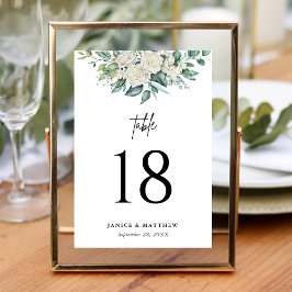 白エレガントバラ緑結婚フローラ テーブルナンバー