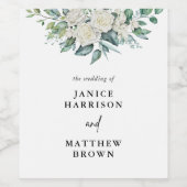 白エレガントバラ緑結婚フローラ ワインラベル (シングルラベル)