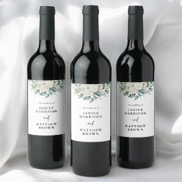 白エレガントバラ緑結婚フローラ ワインラベル