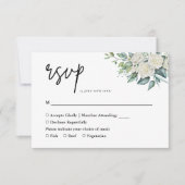 白エレガントバラ緑結婚フローラ 出欠カード (正面)