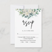 白エレガントバラ緑結婚フローラ 出欠カード (正面)