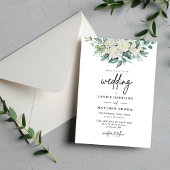白エレガントバラ緑結婚フローラ 招待状
