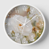 白エレガントバラ花植物園自然写真 壁時計 (正面)