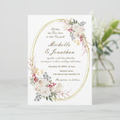 白エレガントバラ金ゴールドフレームクリスチャン結婚ズ 招待状 (スタンド正面)