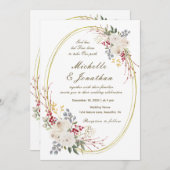 白エレガントバラ金ゴールドフレームクリスチャン結婚ズ 招待状 (正面/裏面)