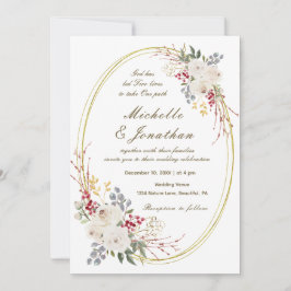 白エレガントバラ金ゴールドフレームクリスチャン結婚ズ 招待状