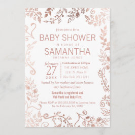 白エレガントバラ金ゴールドフローラ赤ちゃんシャワー 招待状