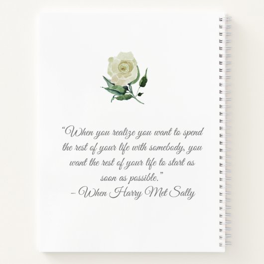 白エレガントバラ |と引用文 |ウェディングプランナー ノートブック (裏面)