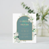 白エレガントバラAll-in-1結婚式への招待RSVP (スタンド正面)