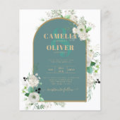 白エレガントバラAll-in-1結婚式への招待RSVP (正面)