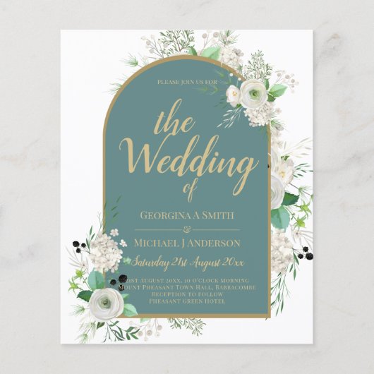 白エレガントバラAll-in-1結婚式への招待RSVP チラシ (正面)