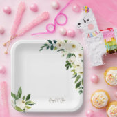 白エレガントパーソナライズされたフローラ結婚 ペーパープレート (パーティー)