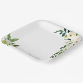 白エレガントパーソナライズされたフローラ結婚 ペーパープレート (傾斜あり)