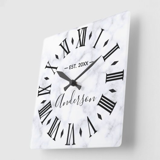 白エレガントパーソナライズされた大理石 スクエア壁時計 (傾斜)
