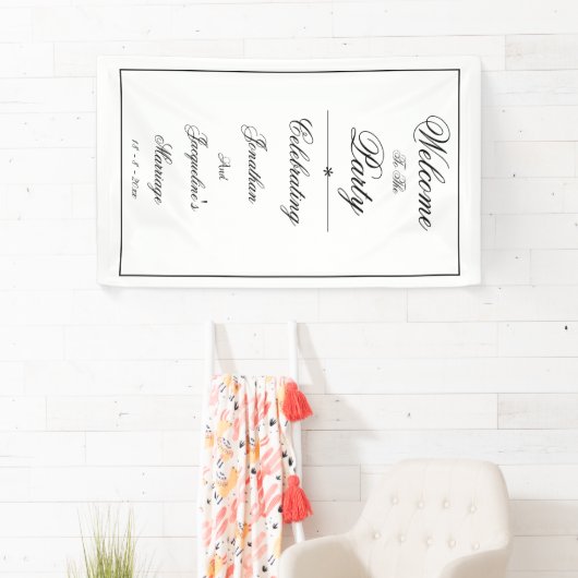 白エレガントパーソナライズされた結婚の歓迎バナー 横断幕 (インサイチュ)