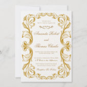 白エレガントビクトリアンと金ゴールド結婚の 招待状